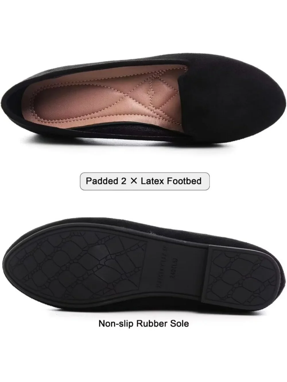 Women's Black Round Toe Comfortable Low Heel Slip On Loafer Ballet Flat Shoes